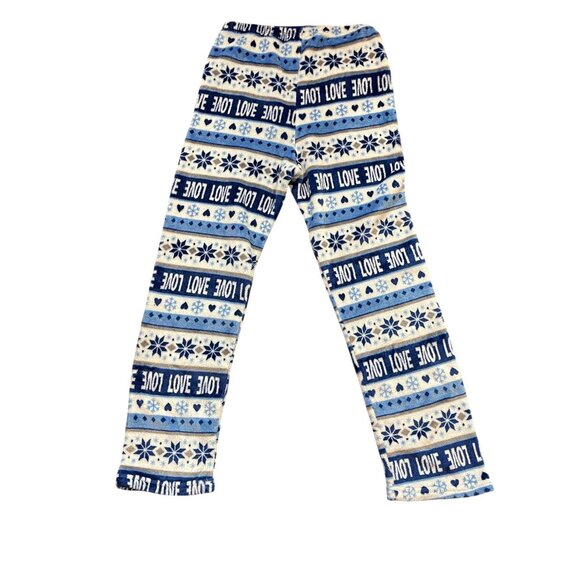 Fleece Pajama Pants With Snowflake & Love Pattern Youth Large / XL Womens Small - Picture 9 of 10